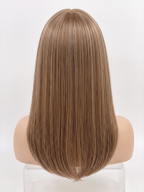 Glamvigor Hybrillia Blend Human Hair Auburn mixed Beige Blonde with side bangs PRE-CUT Lace Part Wig GLP072