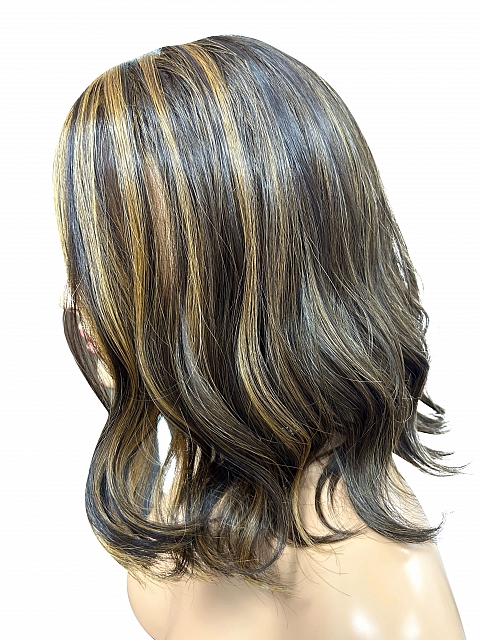Gorgeous Warm Medium Brown with Ginger Blonde  long wave bob  Synthetic Lace Part Wig GLP020