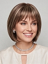 Glamvigor Hybrillia Blend Human Hair Trendy Medium Auburn  with Blonde Highlights Short  bob with bangs Wig (Basic Cap) GBC005
