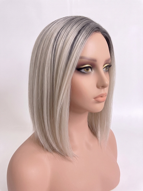  Glamvigor Hybrillia Blend Human Hair ICED BLONDE WITH Dark Roots Straight PRE-CUT Lace Part Wig GLP078