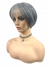 Glamvigor Hybrillia™ Blend Human Hair Grey with 40% white Blended short  length with full bangs bob Wig (Basic Cap) GBC021