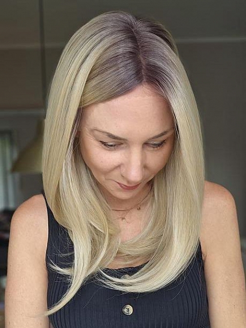 Pretty Blonde Ombre Medium layered Straight Synthetic Lace Part Wig GLP007