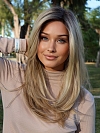 Trendy blonde ombre with gold highlights Straight  with side bangs Synthetic Lace Part Wig GLP008