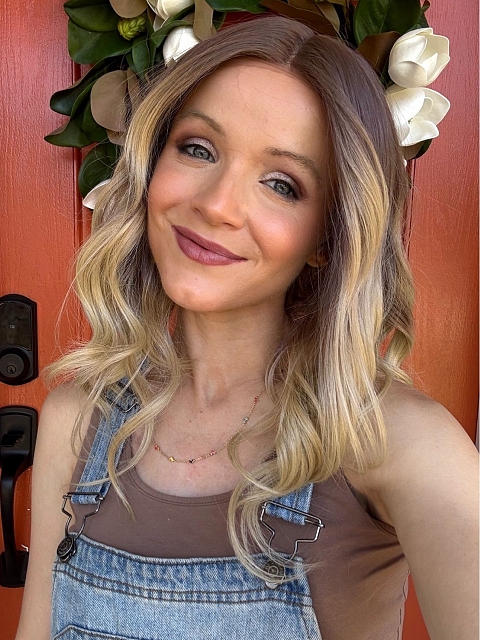 Natural Ash Blonde ombre  soft wavy layered Synthetic Lace Part Wig GLP043