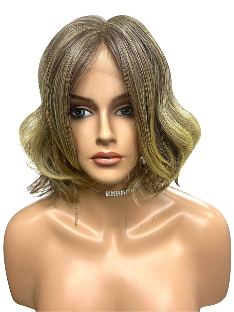 Chic light red color with golden blonde nape curl bob Synthetic Lace Part Wig GLP016
