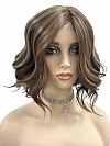 Brown with Medium Red-Gold Blonde Highlights  carefree wavy layered Synthetic Lace Part Wig GLP044