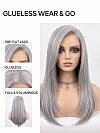 Glamvigor Hybrillia™ Blend Human Hair Light Grey long layered PRE-CUT Lace Part Wig GLP073