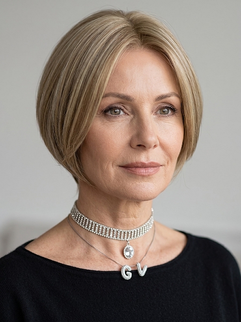 Glamvigor Hybrillia™ Blend Human Hair Fabulous  edgy Light Ash Blonde short  bob  Mono TOP Wig GMT006