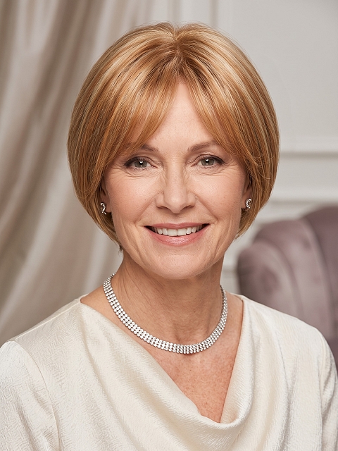 Glamvigor Hybrillia™ Blend Human Hair  Cute Light Brown with Blonde Highlights Short Bob with Bangs  Wig (Basic Cap) GBC010