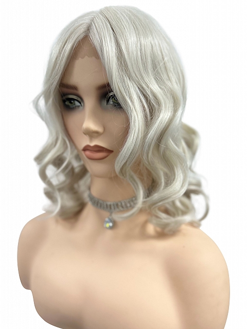 Platinum blonde beach wavy with side bangs Synthetic Lace Part Wig GLP048