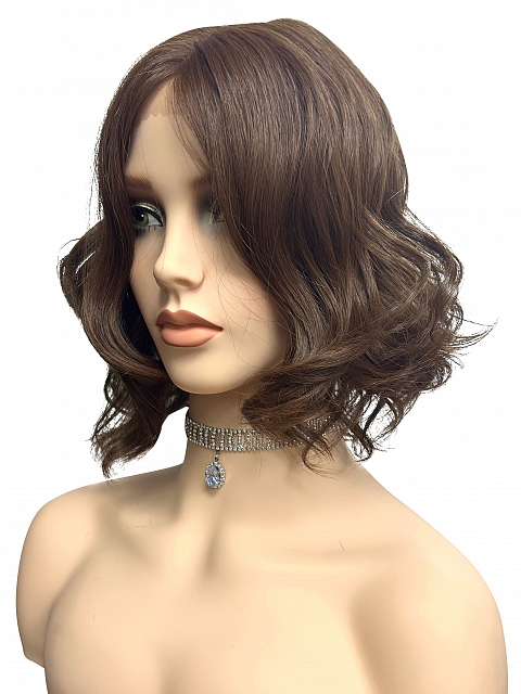 Avant-garde Warm Brown waved layered bob Synthetic Lace Part Wig GLP025