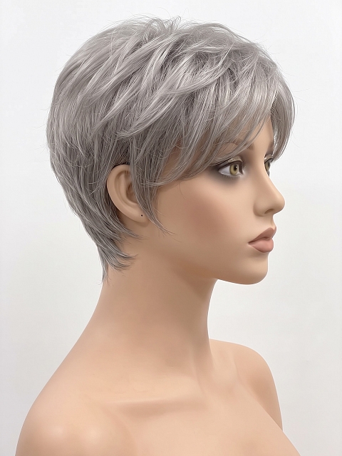 Glamvigor Hybrillia Blend Human Hair Perfect Pure Silver White and Pearl Platinum Blonde Blend short cut  Wig (Basic Cap) GBC012