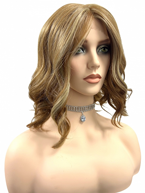 Exquisite Blonde shoulder-length wavy Synthetic Lace Part Wig GLP029