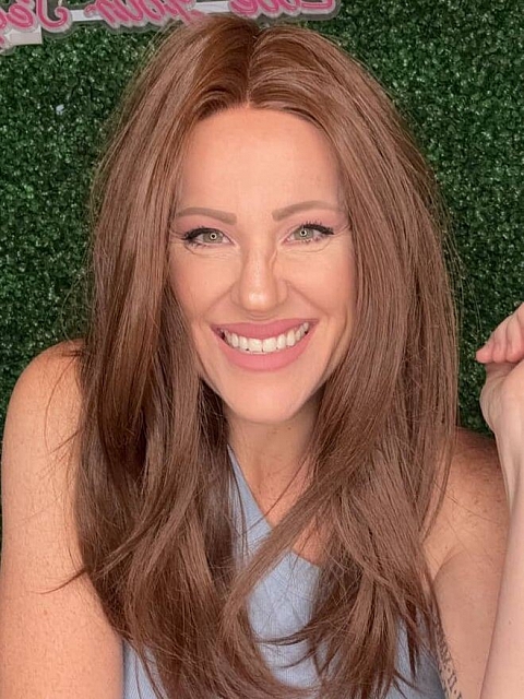 Soft dark brown long layered straight Synthetic Lace Part Wig GLP005