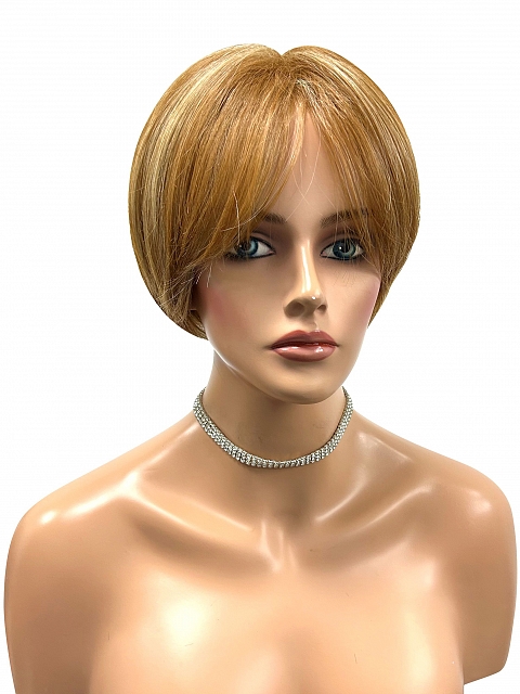 Light Brown with Blonde Highlights Short Layered Bob with Bangs Synthetic Wig (Basic Cap) GBC010