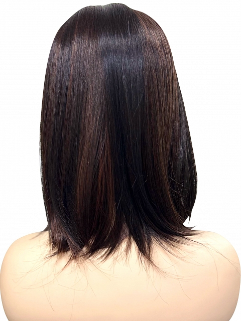 Soft Black with Gold-Red Highlights shoulder-length bob  Synthetic Lace Part Wig GLP031