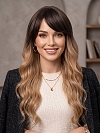 Glamvigor Hybrillia Blend Human Hair long blonde ombre layered wavy with Bangs Lace Part Wig GLP082