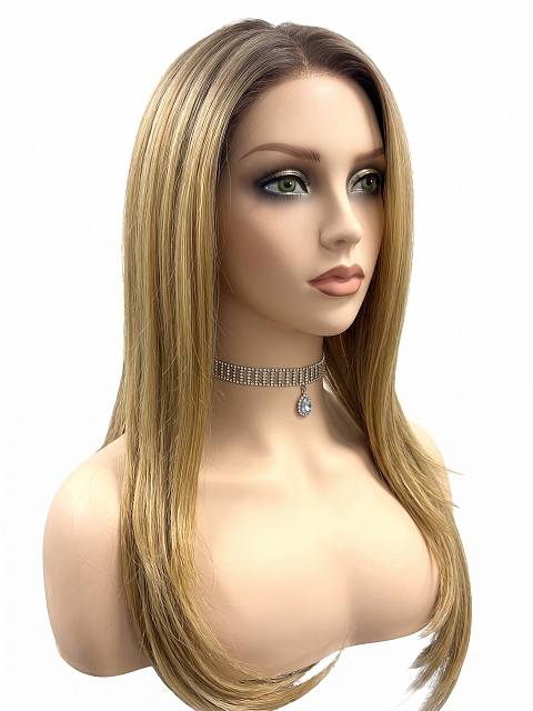 Glamvigor Hybrillia Blend Human Hair Dazzling Honey Blonde ombre lengthy textured layered fall to mid-back  Lace Part Wig GLP028