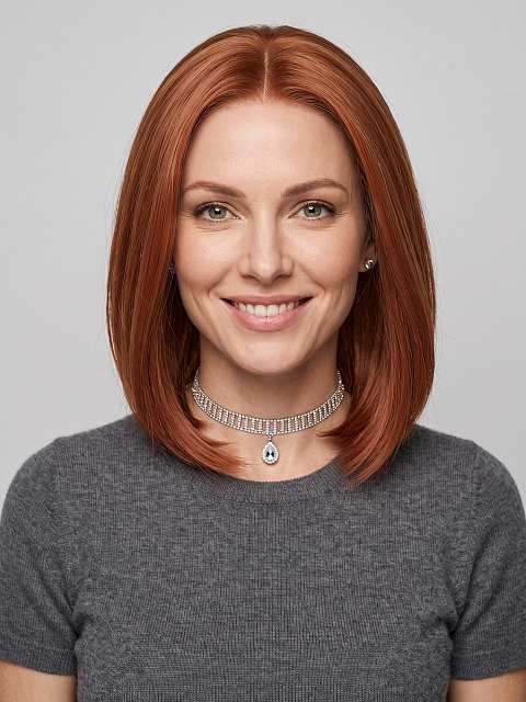 Glamvigor Hybrillia Blend Human Hair Dark Auburn Evenly Blended with Ruby Red classic chin length bob  wig glp033