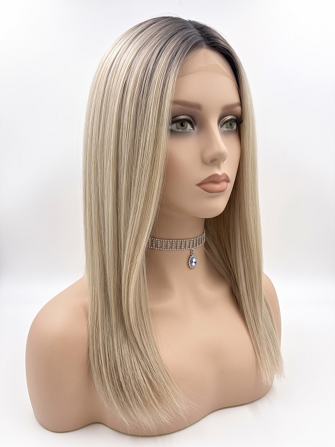 Glamvigor Hybrillia Blend Human Hair  Platinum with Shaded Roots long staright Lace Part Wig GLP066
