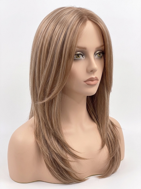 Glamvigor Hybrillia Blend Human Hair Auburn mixed Beige Blonde with side bangs PRE-CUT Lace Part Wig GLP072