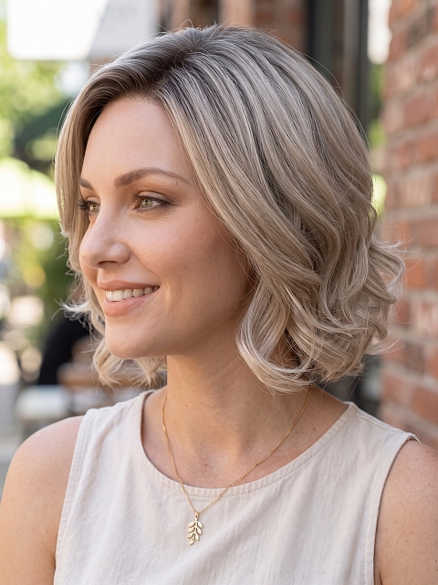 Glamvigor Hybrillia Blend Human Hair Gorgeous Blonde Ombre short cut with light wavy Lace Part Wig GLP003