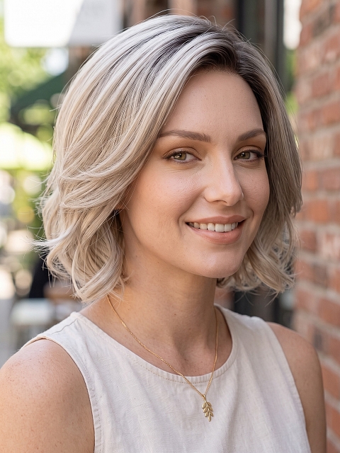Glamvigor Hybrillia Blend Human Hair Gorgeous Blonde Ombre short cut with light wavy Lace Part Wig GLP003