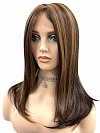 Captivating  Warm Medium Brown Evenly Blended with Medium Golden Blonde Long Straight Synthetic Lace Part Wig GLP023