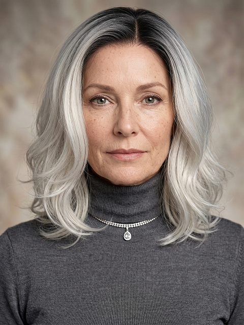 Glamvigor Hybrillia™ Blend Human Hair Ombre Silver White Wavy with side bangs  Lace Part Wig GLP047