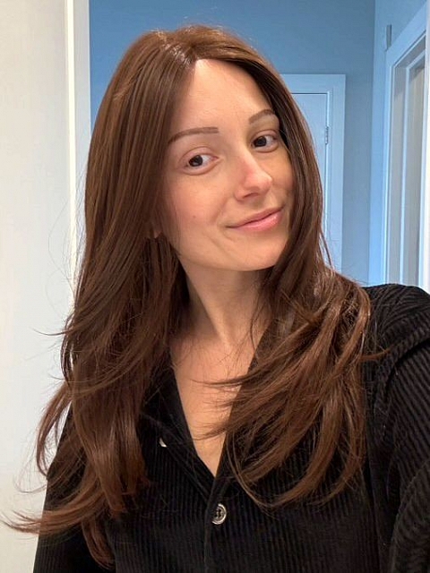 Soft dark brown long layered straight Synthetic Lace Part Wig GLP005