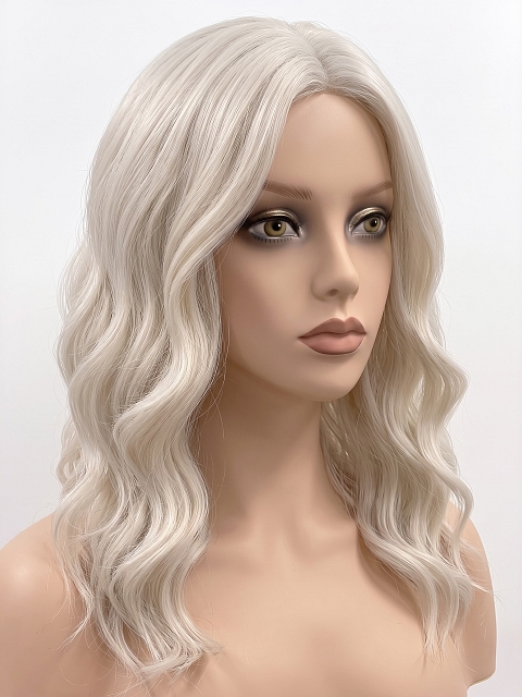 Glamvigor Hybrillia Blend Human Hair Platinum blonde beach wavy with side bangs Lace Part Wig GLP048