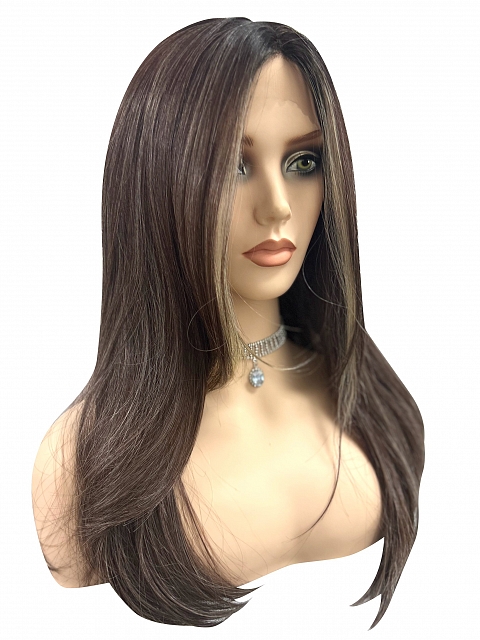Beige Blonde and Auburn Blended with Medium Brown Roots  long layered glamorous synthetic Lace Part  wig glp042