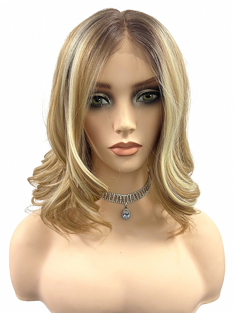 Glamvigor Hybrillia™ Blend Human Hair Brown Sugar Blonde  soft  undone waves  short bob Synthetic Lace Part Wig GLP057
