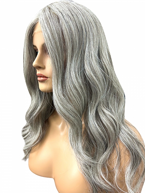 Exquisite grey wavy long-length  Synthetic Lace Part Wig GLP013