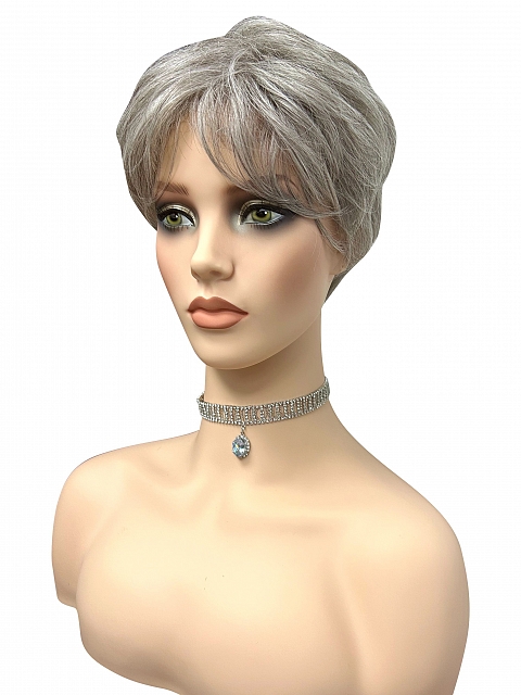 Perfect Pure Silver White and Pearl Platinum Blonde Blend short  cut with layers Synthetic Wig (Basic Cap) GBC012