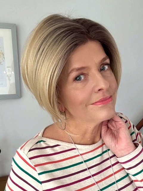 Beautiful Brown Roots Ombre Light Blonde short pixie bob Synthetic Mono Top wig GMT004