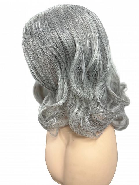 Silver grey layed wavy with side bangs  Synthetic Lace Part Wig GLP049