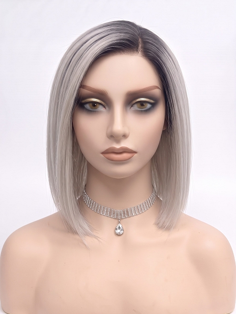  Glamvigor Hybrillia Blend Human Hair ICED BLONDE WITH Dark Roots Straight PRE-CUT Lace Part Wig GLP078