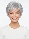 Glamvigor Hybrillia™ Blend Human Hair Light Gray with 20% Medium Brown Evenly Blended with Pure White short, barely waved layered  Wig (Basic Cap) GBC022
