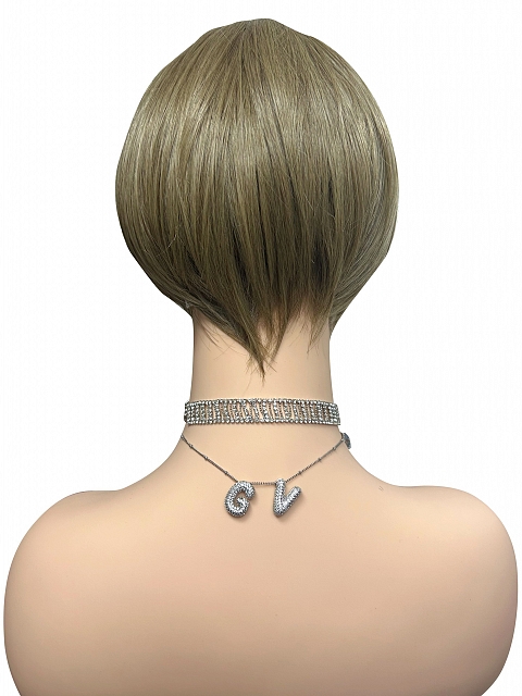 Fabulous  edgy Light Ash Blonde short  bob Synthetic Mono TOP Wig GMT006