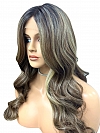 Gorgeous Brown with Light Honey Blonde Highlights and Dark Roots long bouncy barrel curls  Synthetic Lace Part Wig GLP015