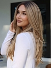 Glamvigor Hybrillia Blend Human Hair Dazzling Honey Blonde ombre lengthy textured layered fall to mid-back  Lace Part Wig GLP028