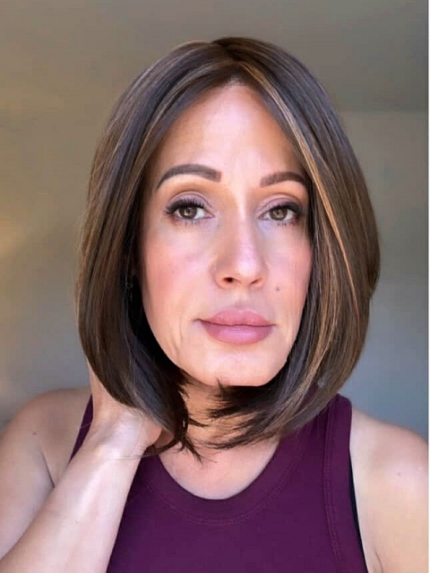 Stunning Medium Brown With Ginger Red Highlights medium bob haircut Synthetic Mono TOP Wig GMT005