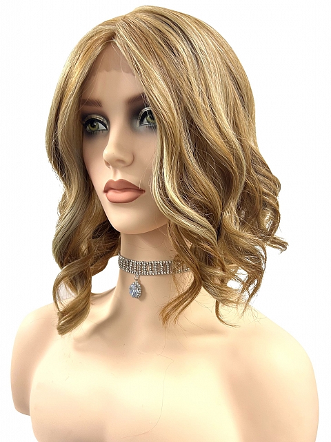 Exquisite Blonde shoulder-length wavy Synthetic Lace Part Wig GLP029