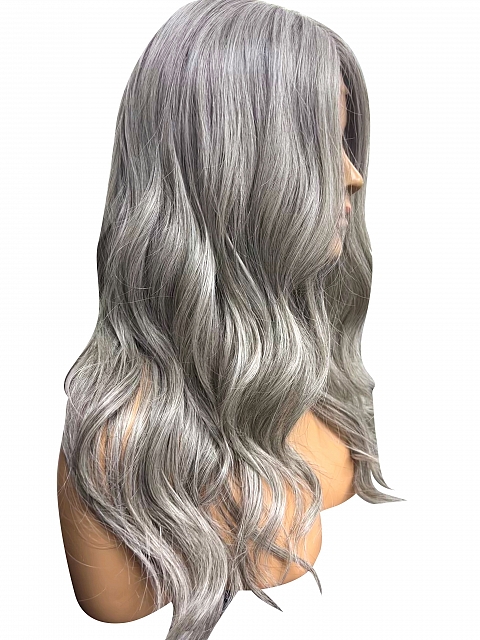 Exquisite grey wavy long-length  Synthetic Lace Part Wig GLP013