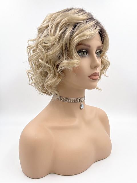 Glamvigor Hybrillia Blend Human Hair Blonde Ombre wavy with textured layerd short Lace Part Wig GLP030