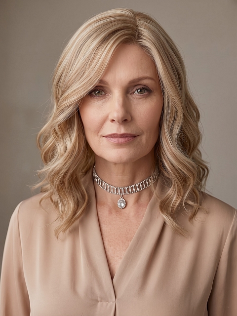 Glamvigor Hybrillia Blend Human Hair  Exquisite Blonde shoulder-length wavy  Lace Part Wig GLP029