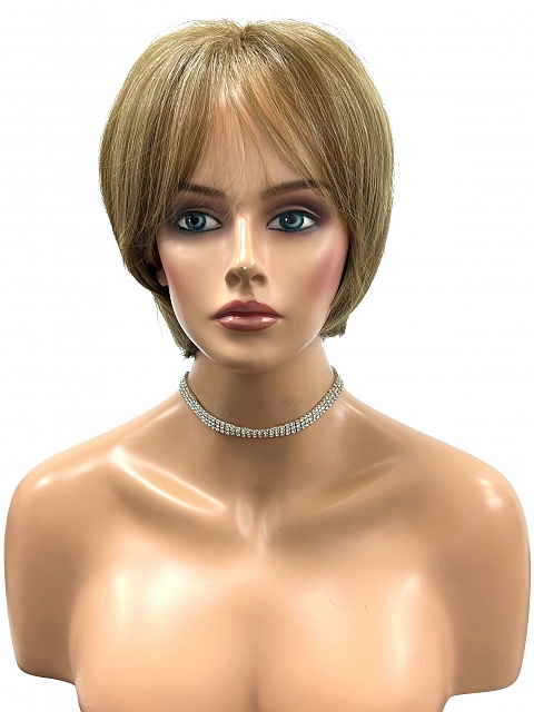Warm Medium Brown with Golden Blonde Highlights Short Chin Length Bob Synthetic Wig (Basic Cap) GBC003