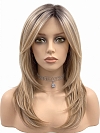 Hybrillia Blend Human Hair Trendy blonde ombre with gold highlights Straight  with side bangs Lace Part Wig GLP008