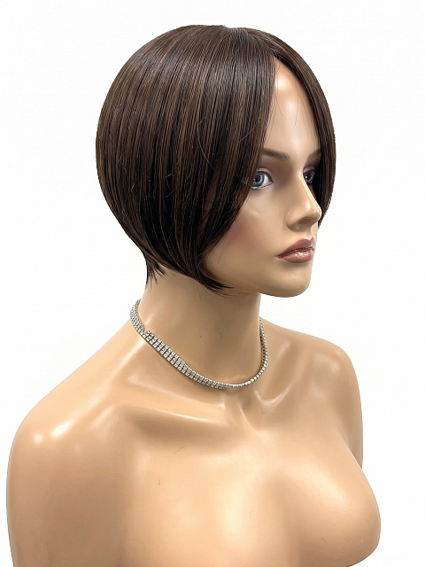 Glamvigor Hybrillia Blend Human Hair Chic Off Black shaded with Dark BrownBob Mono Top Wig GMT001